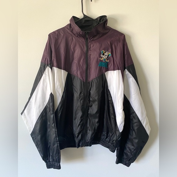 Vintage 90s Disney Mighty Ducks Zip Windbreaker 2 Piece Shiny Track Suit XL RARE - Picture 1 of 14